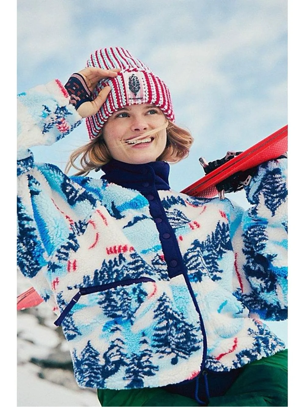 NWT Free People Hit The Slopes Fleece Jacket Alpine Combo Winter Tree